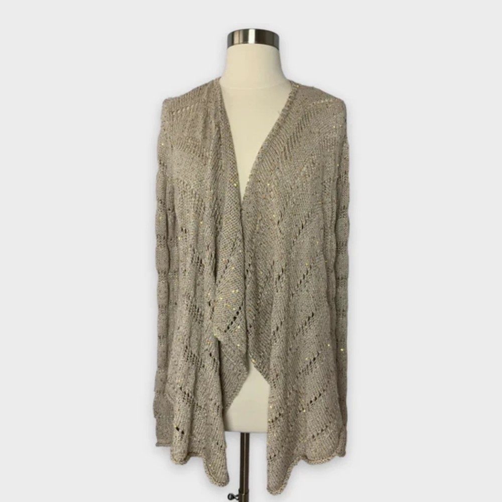 Splendid Size S Gold Sequin Cascading Waterfall Open Cardigan